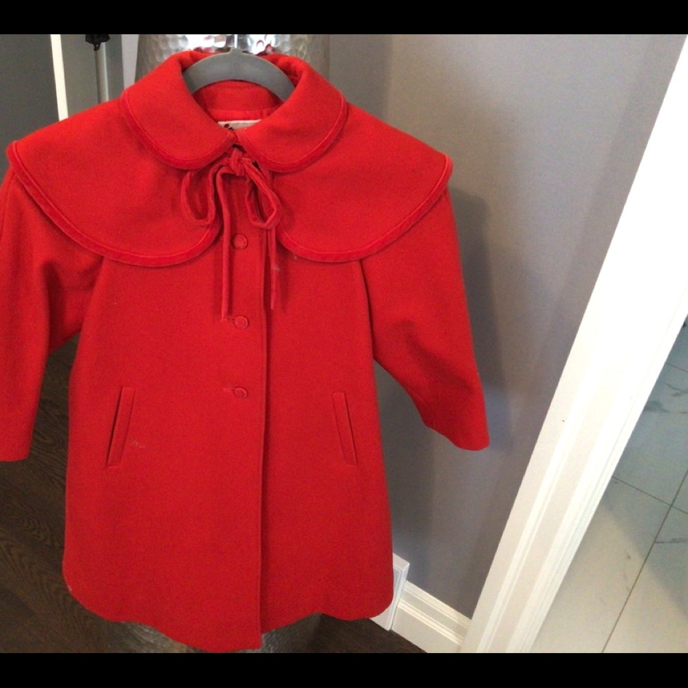 COPY - Girls little red riding hood look red wool coat vintage 1980s
